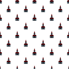 Fototapeta premium Repeating pattern showing tiny cartoon churches or houses with red roofs and steeples