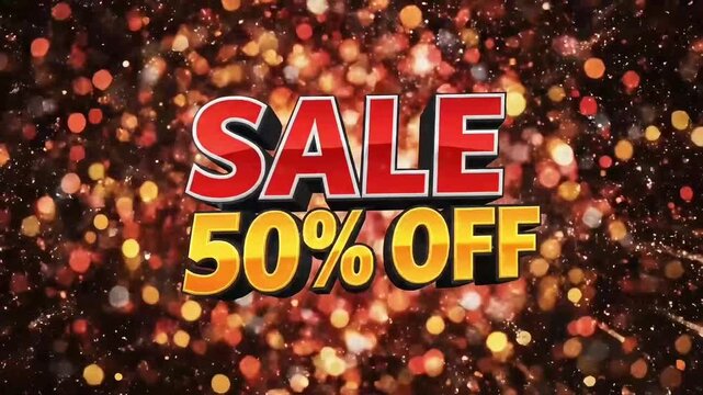 Spectacular 50 Off Sale with Dazzling Fireworks and Golden Sparkles.