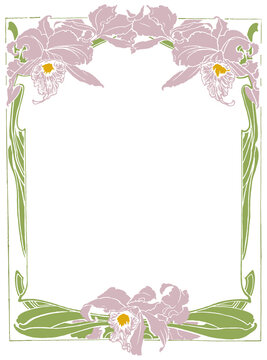 Vintage Iris Floral Frame, Lavender Art Nouveau Border with Elegant Botanical Design PNG