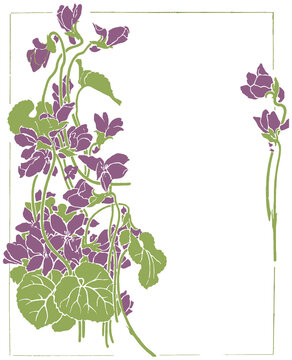 Vintage Purple Floral Frame, Art Nouveau Botanical Border with Lilac Flowers PNG