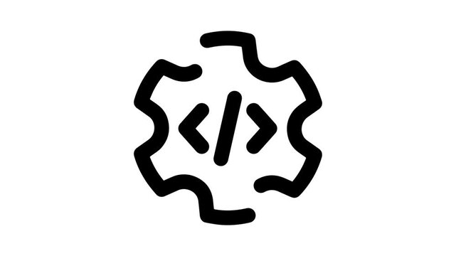 Digital Engineering Symbol with Gear and Code animation with white background