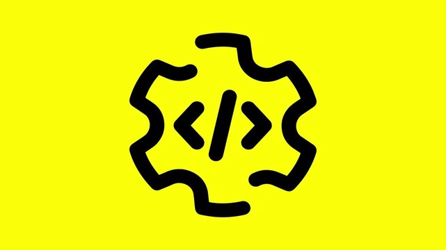 Digital Engineering Symbol with Gear and Code animation with Yellow background
