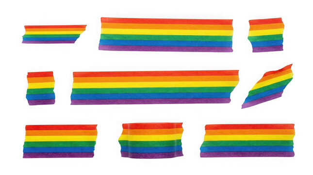 Rainbow pride flag washi tape strips, colorful LGBT aesthetic masking tape for inclusive and vibrant designs, rainbow horizontal adhesive tape collection.