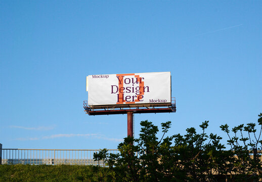 Mockup of a horizontal Billboard Bulletin for advertising against Blue Sky