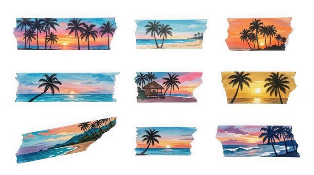 Blue ocean and beach pattern washi tape, coastal themed masking tape for travel journals and summer scrapbook designs, realistic wave texture adhesive tape.