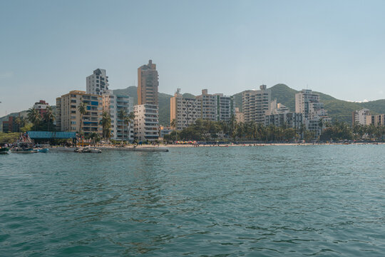 El rodadero beach city skyline in santa marta, colombia