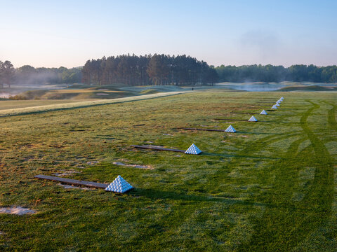 Golf Ball pyramids on driving range at Hampton Cove in Alabama