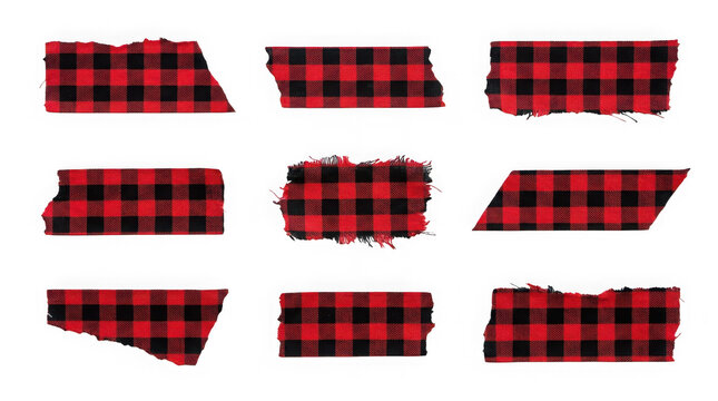 Red and black lumberjack plaid washi tape, rustic winter masking tape strips for holiday scrapbooking and cozy designs, check pattern adhesive tape set.