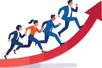 Fototapeta premium Illustration of Team Running Together Uphill Arrow Graphic Design Concept Success Growth