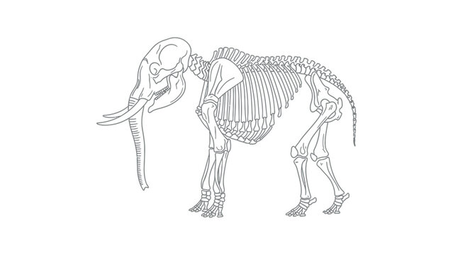 An illustration of a mammoth skeleton standing alone in a neutral environment shows the full body.