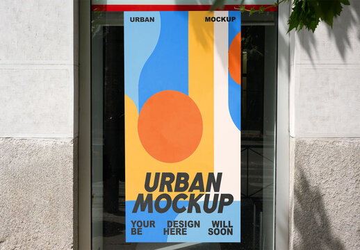 Display of blank advertisement On a shop window in Madrid