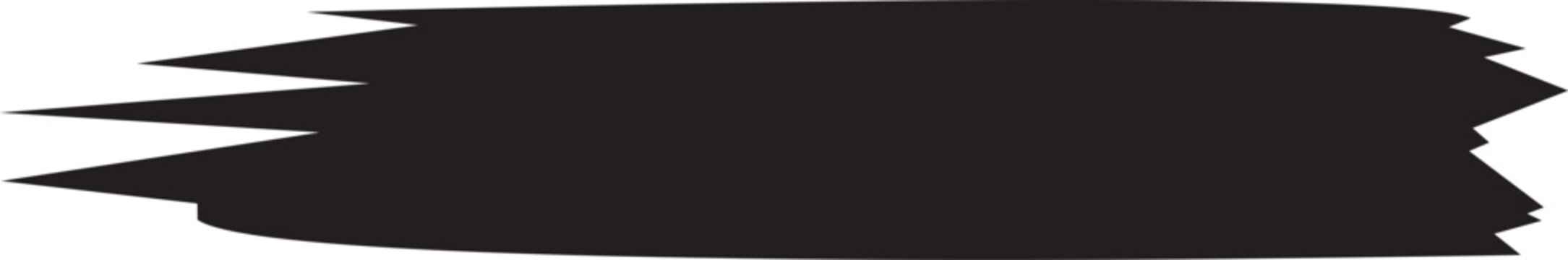 Paint stroke displays a sweeping horizontal motion with sharp, tapered dry-brush edges in deep black.