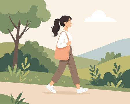 Woman walking on a path outdoors.