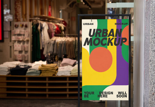 Mockup of an A-frame Sign in Madrid