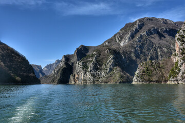 Fototapeta premium Scenic landscape at Lake Koman in northern Albania