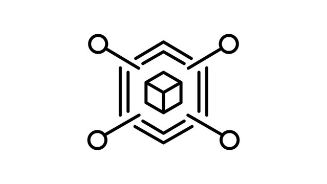 Minimalist Decentralized Application DApp Vector Icon with Editable Stroke, Featuring a Stylized Cube Network Connection Symbol for Blockchain Technology, Web3, and Digital Finance Design.