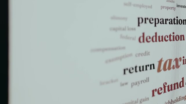 Visual word cloud of federal income tax terminology in the United States