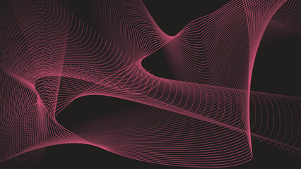 Abstract pink curved wave lines on black background fluid layered ribbon light trail design © Salma