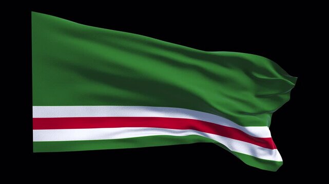 Chechen Republic of Ichkeria flag waving in the wind. Chechen identity history political movements. News visuals geopolitical topics documentaries educational web banners North Caucasus region.