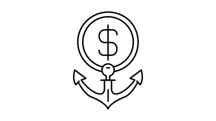 Stablecoin USD Minimalist Black Line Vector Icon on White Background Representing a Coin with a Dollar Sign and Anchor for Financial Stability and Security, Editable Stroke Design Illustration. © Omar