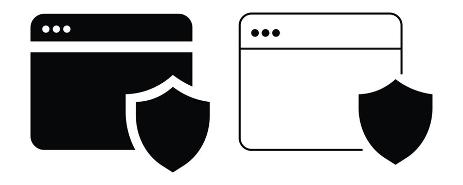 Vector Web Browser Interface Icons with Shield Symbol Representing Secure Browsing Data Protection Cyber Safety Privacy Guard and Online Network Firewall Solutions.