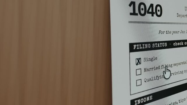 U.S. federal income tax return form, filer has selected the Single option to define their tax category
