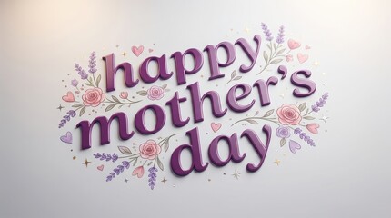 Fototapeta premium Handwritten Happy Mother's Day greeting with floral watercolor wreath on soft pastel background