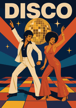 081-14-Funky couple dancing showing vintage 1970s fashion and afro hairstyles