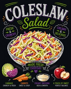  Ensalada coleslaw con repollo y zanahoria con aderezo cremoso.
