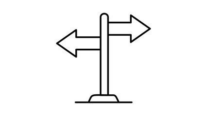 Minimalist Black Line Vector Icon of a Signpost with Two Opposite Arrows Representing Career Path, Choice, and Directional Guidance on White Background with Editable Stroke for Modern Design. © Saad