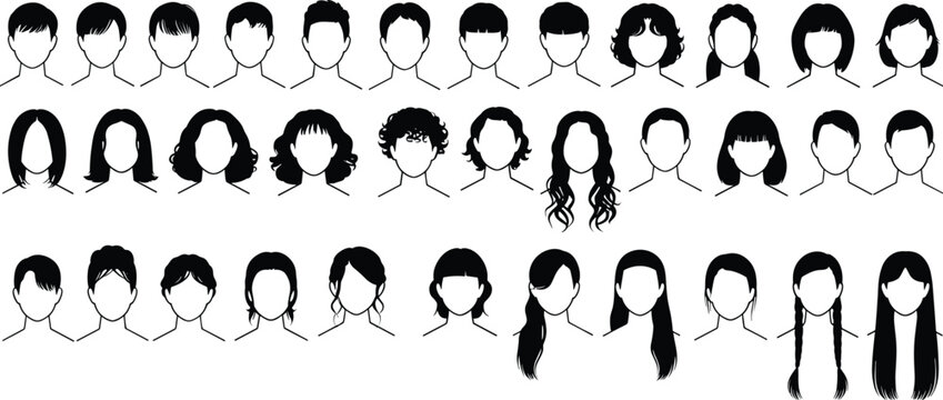 Collection Of Black And White Hairstyle Silhouettes For Women
