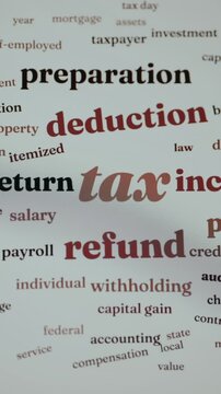 Visual word cloud of federal income tax terminology in the United States