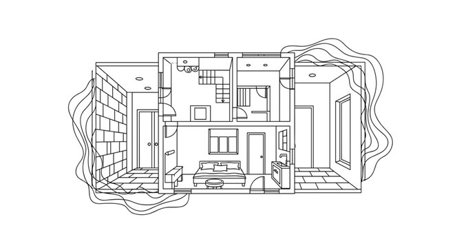 Modern house, floor plan, vector illustration, home design isolated on White Background