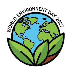 Obraz premium World Environment Day 2027 logo with Earth and green leaves on downlod white background globe