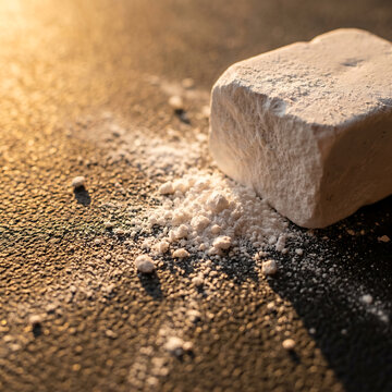 Extreme Close-Up of Chalk Block with Dust Particles and Warm Raking Light