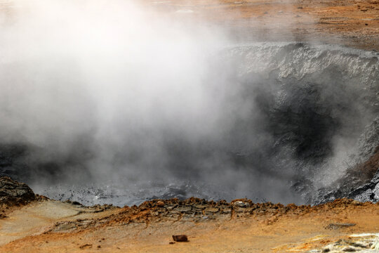 Boiling mud springs and solfataras in the colorful, hot Namaskard Island region