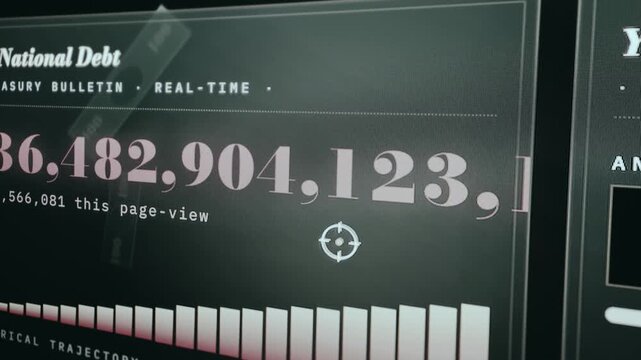 Real-time display of U.S. National Debt, current total and historical growth trajectory from 1980
