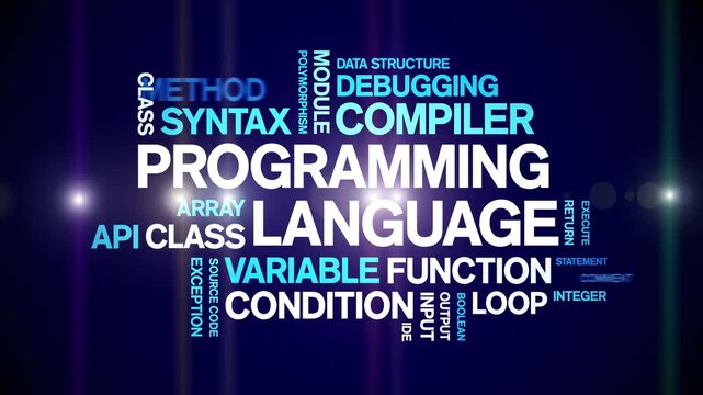 Programming Language animated word cloud-text design animation tag kinetic typography seamless loop.