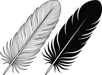 Obraz premium Elegant Feather Outline and Silhouette Vector