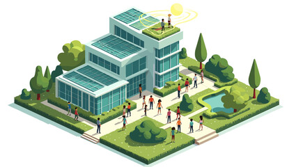 Fototapeta premium A serene isometric illustration of a park, perfect for depicting concepts of relaxation, community, or outdoor recreation. Ideal for website backgroun