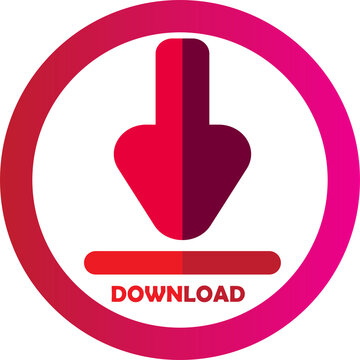 Red download button icon with downward arrow isolated on transparent background