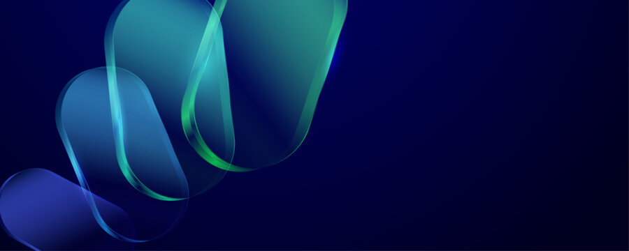 Abstract 3D glowing glass capsules on a dark background
