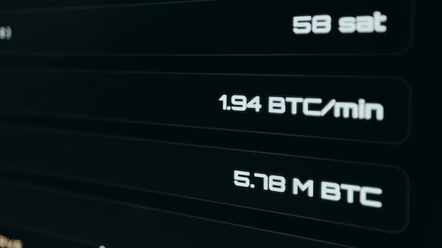Cryptocurrency-related data, showing balances and mining rates in Bitcoin denominations