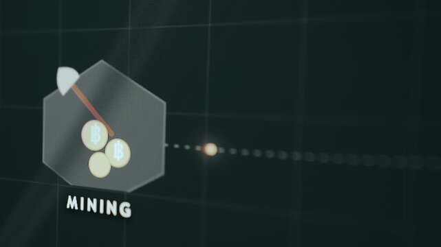 Shovel icon and Bitcoin coins representing the mining activity