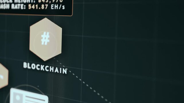 UI related to blockchain technology, highlighting a block within a digital ledger