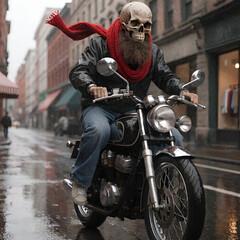 Fototapeta premium bearded skull biker with red scarf
