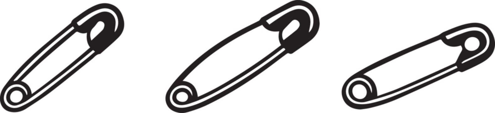 Black safety pin with different head styles in open position Vector