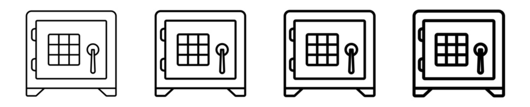 Digital bank vault secure storage linear icon collection design. Editable vector stroke icons