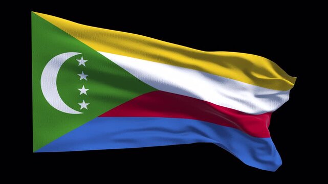 Comoros waving in the wind. Comorian identity unity national pride. News visuals political international relations documentaries educational  travel web banners related Indian Ocean region.