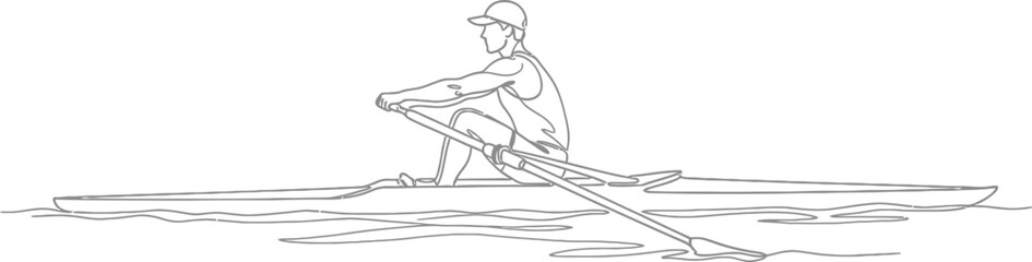 Rowing Athlete in Boat Line Art Illustration © AbuHuraira